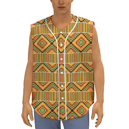 Ethnic Kente Pattern Print Sleeveless Baseball Jersey