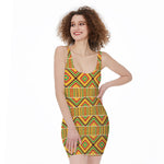Ethnic Kente Pattern Print Sleeveless Bodycon Dress