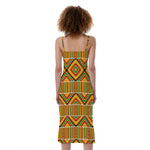 Ethnic Kente Pattern Print Slim Fit Midi Cami Dress