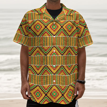Ethnic Kente Pattern Print Textured Short Sleeve Shirt