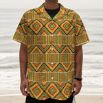 Ethnic Kente Pattern Print Textured Short Sleeve Shirt