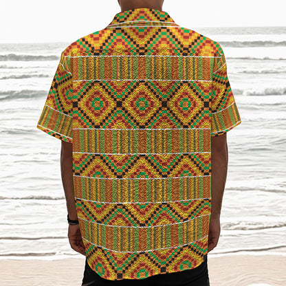 Ethnic Kente Pattern Print Textured Short Sleeve Shirt