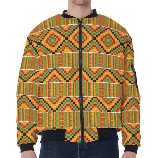 Ethnic Kente Pattern Print Zip Sleeve Bomber Jacket