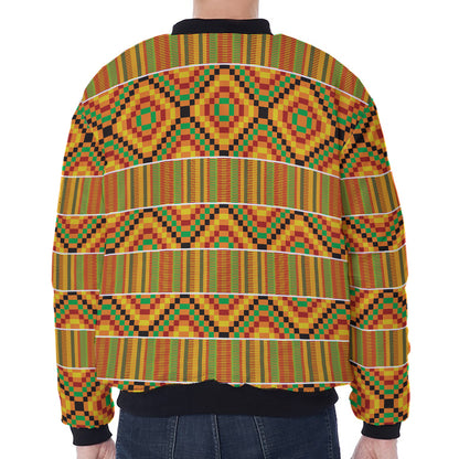 Ethnic Kente Pattern Print Zip Sleeve Bomber Jacket