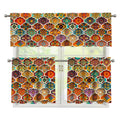 Ethnic Mandala Bohemian Pattern Print 3 Piece Kitchen Curtains