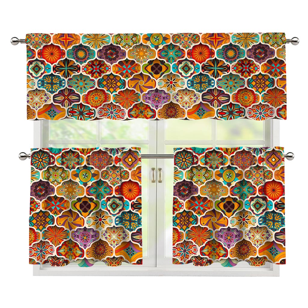 Ethnic Mandala Bohemian Pattern Print 3 Piece Kitchen Curtains