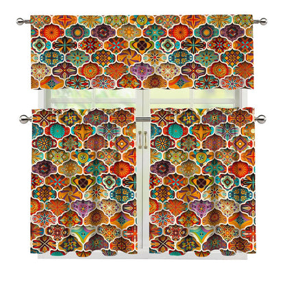 Ethnic Mandala Bohemian Pattern Print 3 Piece Kitchen Curtains