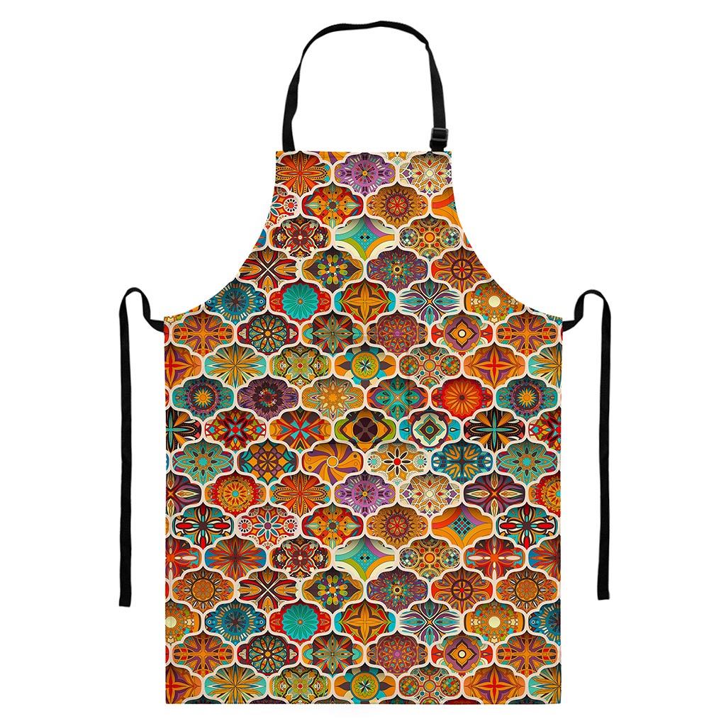 Ethnic Mandala Bohemian Pattern Print Bib Apron With Pocket