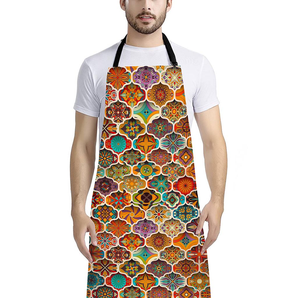 Ethnic Mandala Bohemian Pattern Print Bib Apron With Pocket