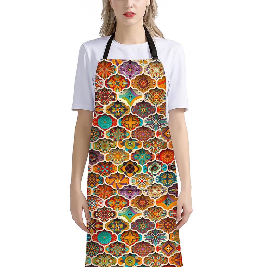 Ethnic Mandala Bohemian Pattern Print Bib Apron With Pocket
