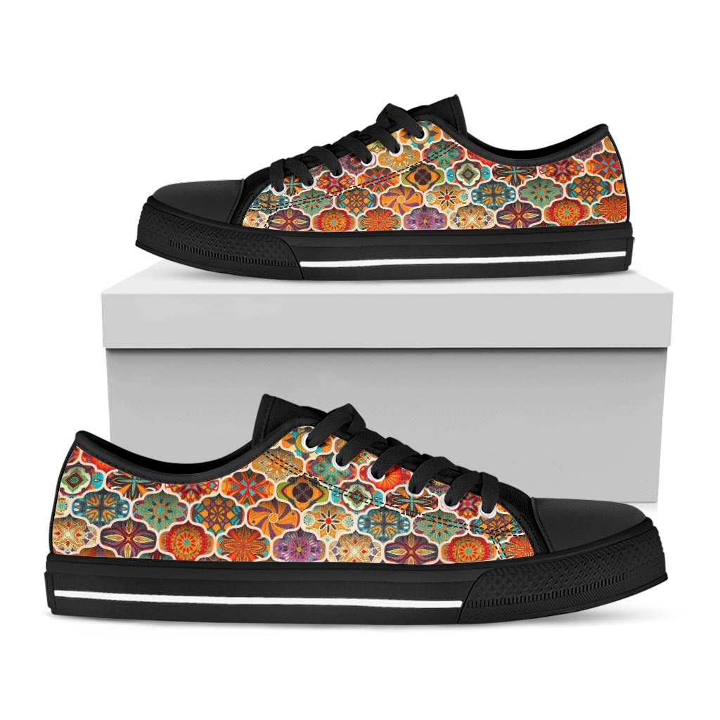 Ethnic Mandala Bohemian Pattern Print Black Low Top Sneakers