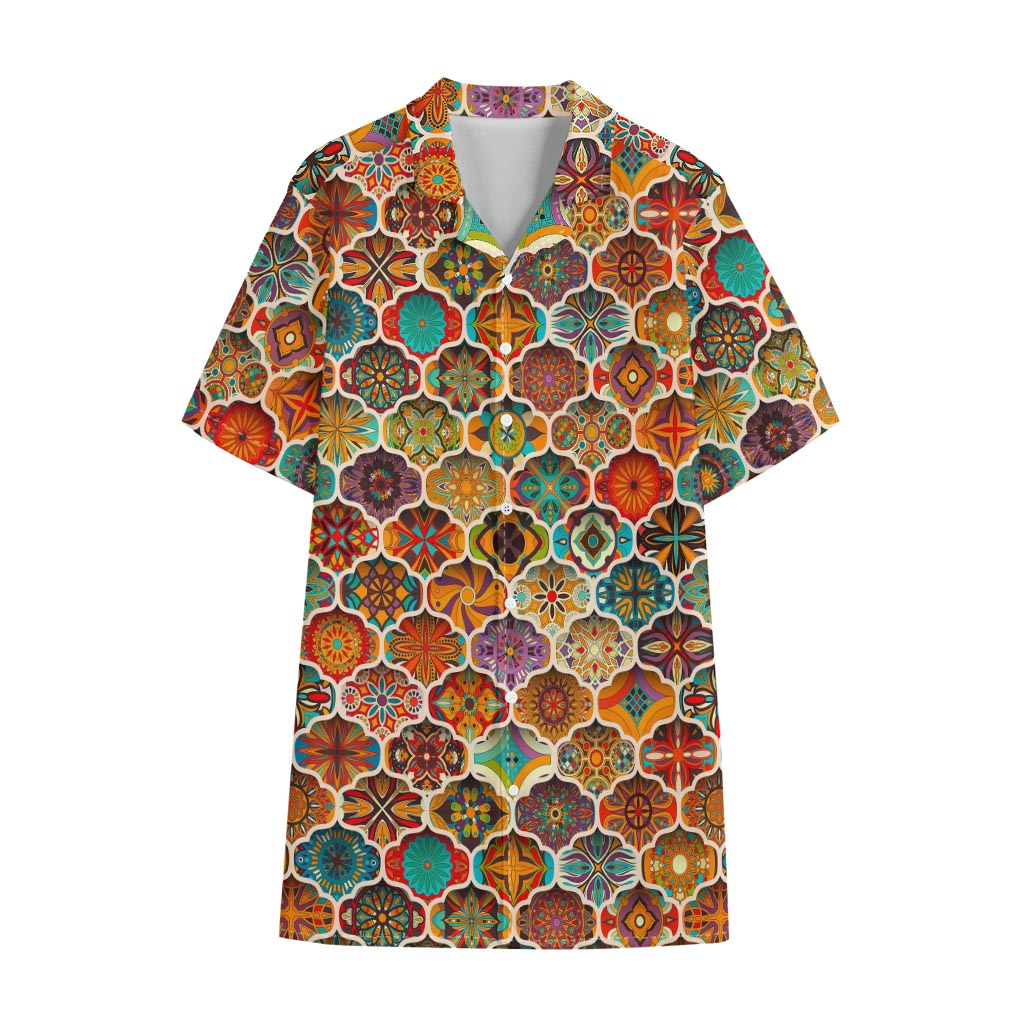 Ethnic Mandala Bohemian Pattern Print Cotton Hawaiian Shirt