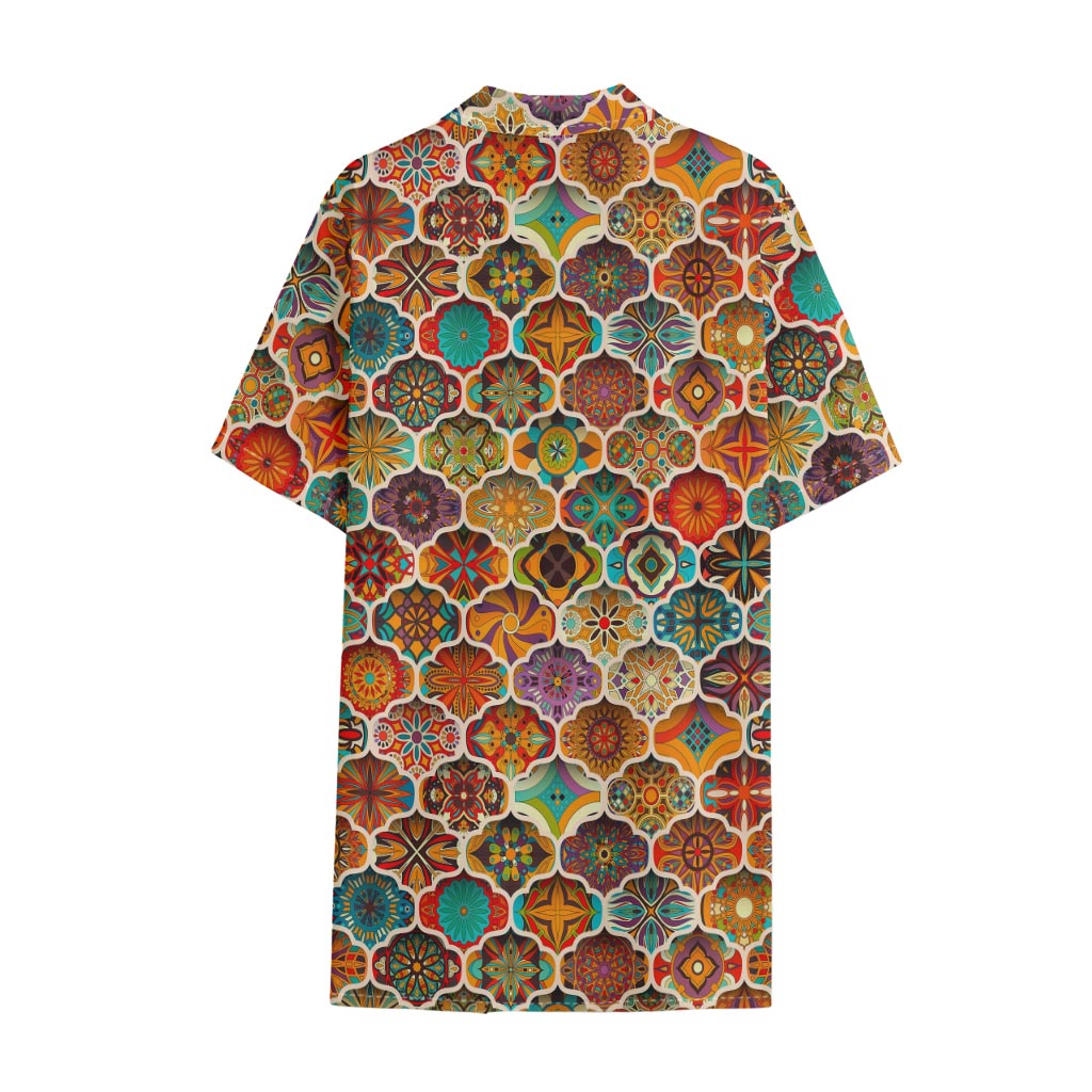 Ethnic Mandala Bohemian Pattern Print Cotton Hawaiian Shirt