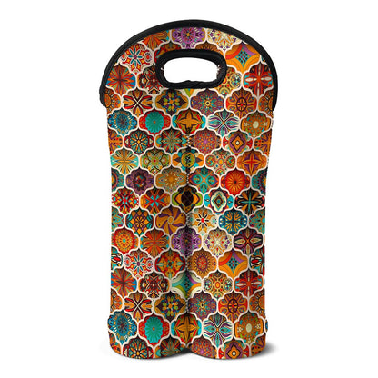 Ethnic Mandala Bohemian Pattern Print Double Neoprene Wine Tote