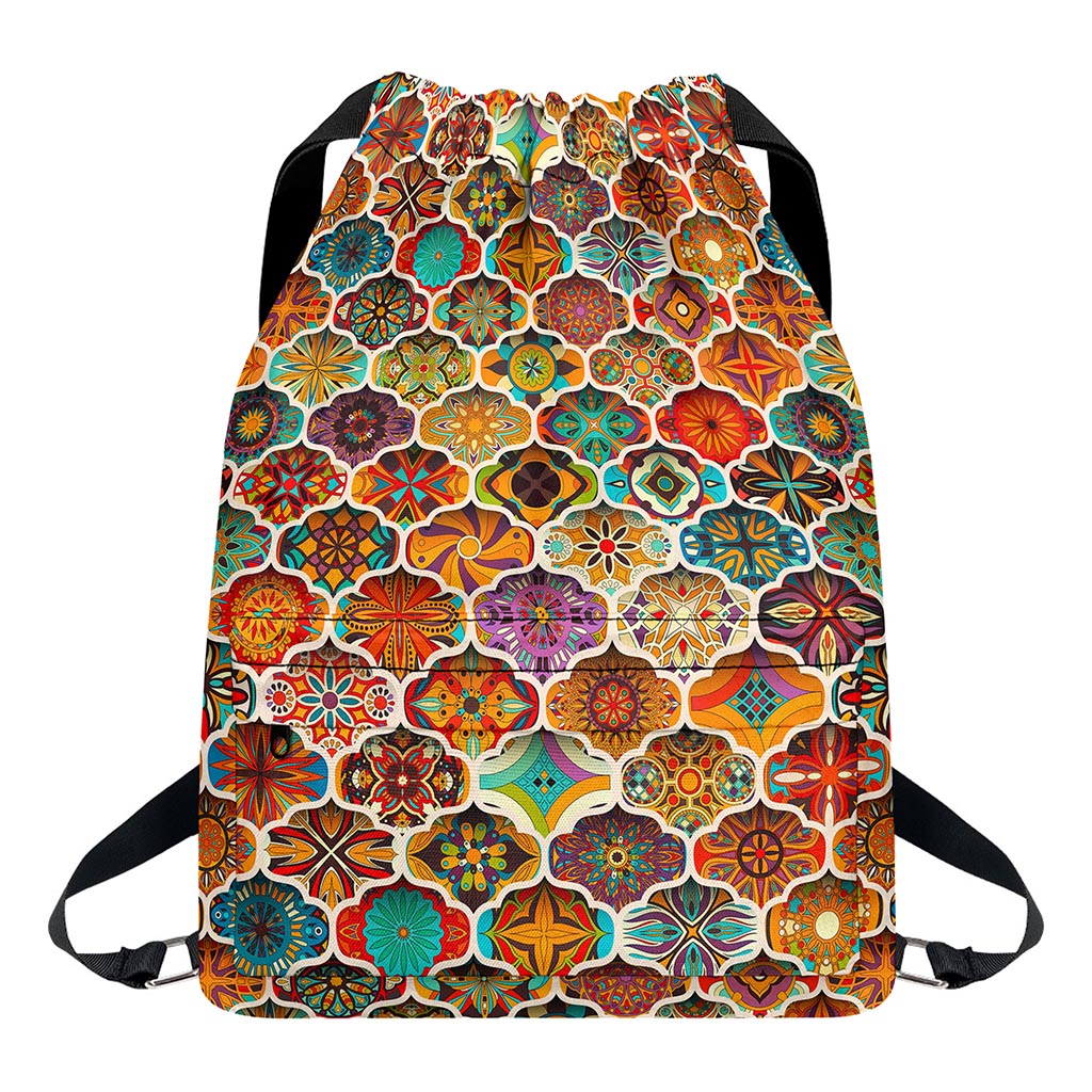 Ethnic Mandala Bohemian Pattern Print Drawstring Backpack