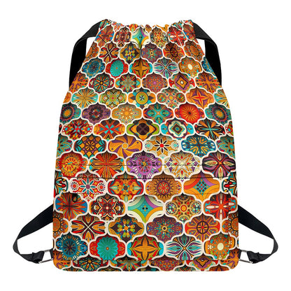 Ethnic Mandala Bohemian Pattern Print Drawstring Backpack