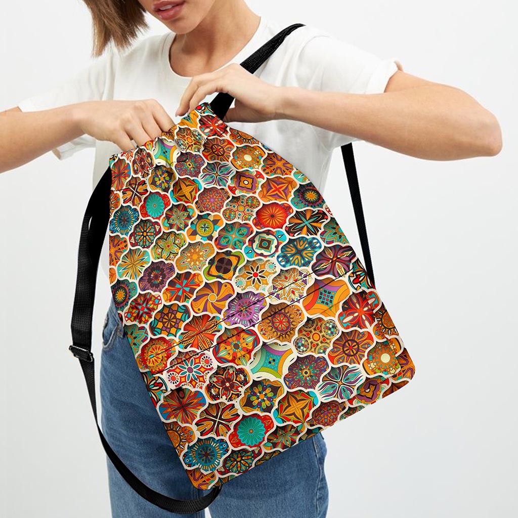 Ethnic Mandala Bohemian Pattern Print Drawstring Backpack