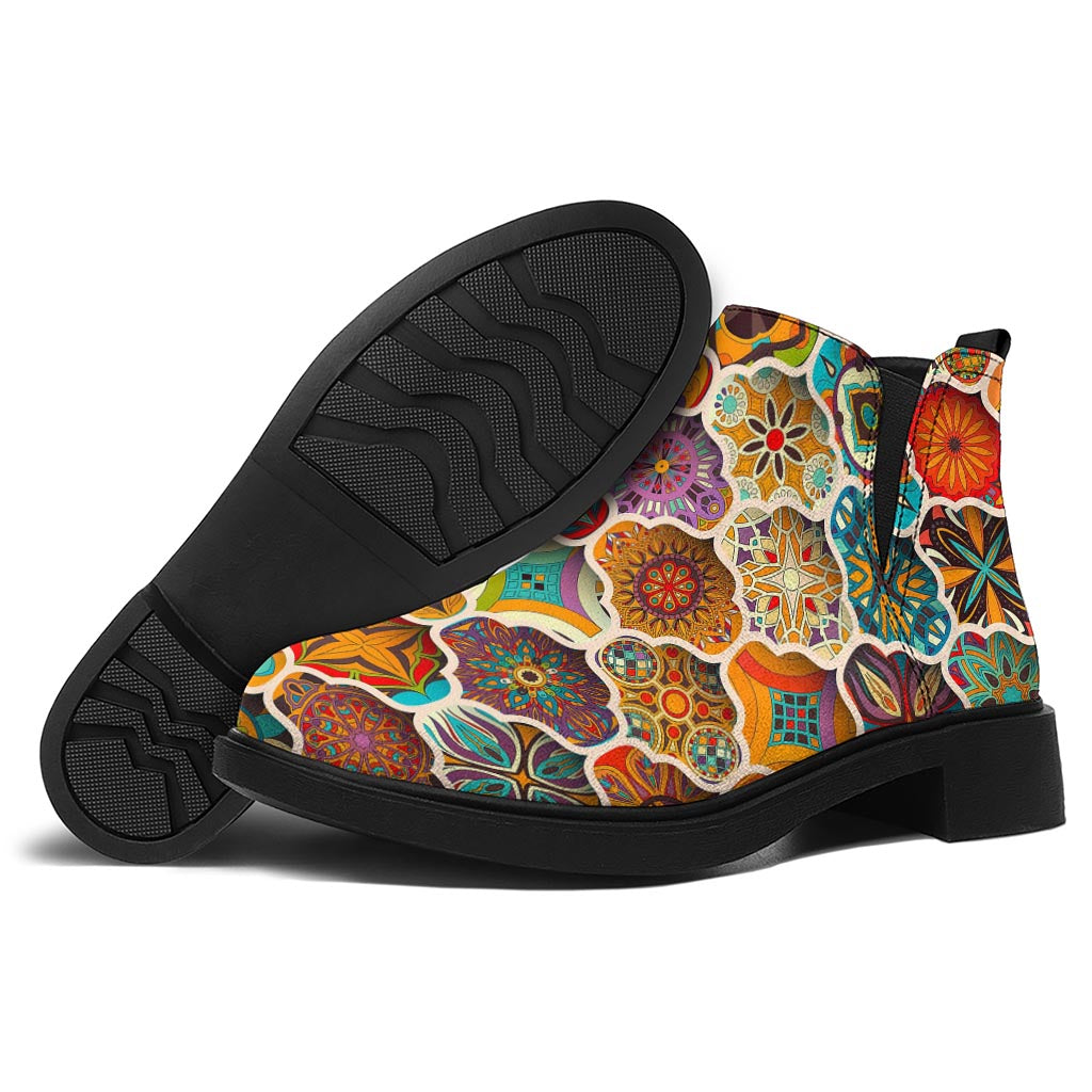 Ethnic Mandala Bohemian Pattern Print Flat Ankle Boots