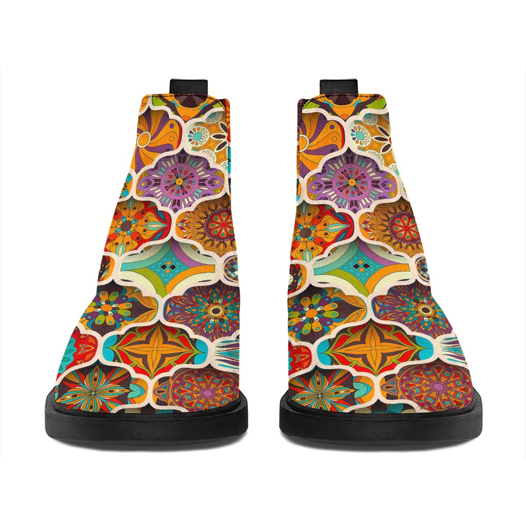 Ethnic Mandala Bohemian Pattern Print Flat Ankle Boots