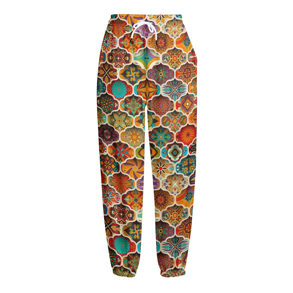 Ethnic Mandala Bohemian Pattern Print Fleece Lined Knit Pants
