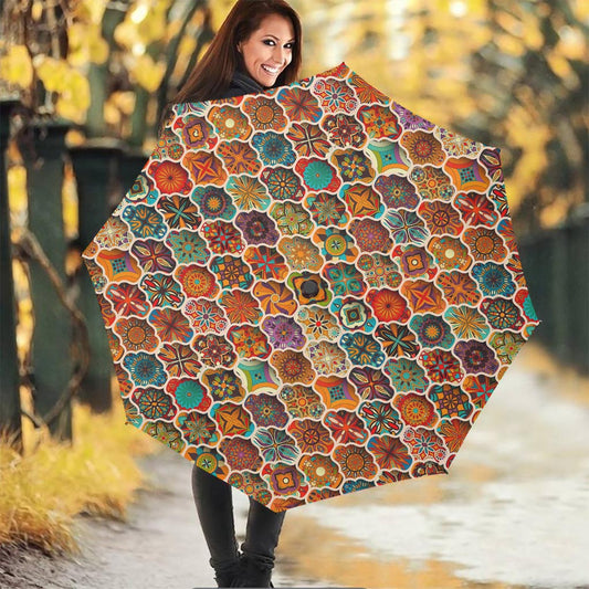Ethnic Mandala Bohemian Pattern Print Foldable Umbrella