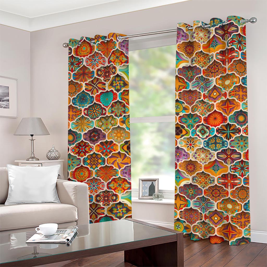 Ethnic Mandala Bohemian Pattern Print Grommet Curtains