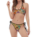 Ethnic Mandala Bohemian Pattern Print Halter Scoop Tie Side Bikini