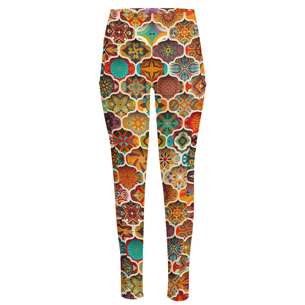 Ethnic Mandala Bohemian Pattern Print High-Waisted Pocket Leggings