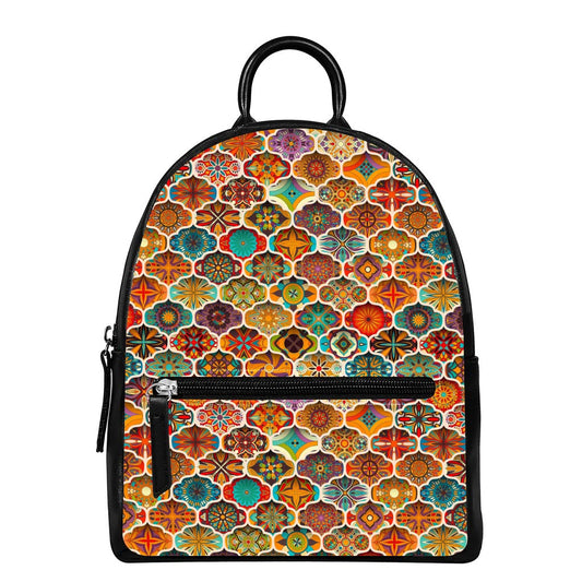 Ethnic Mandala Bohemian Pattern Print Leather Backpack