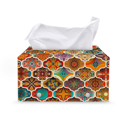 Ethnic Mandala Bohemian Pattern Print Leather Tissue Box Cover