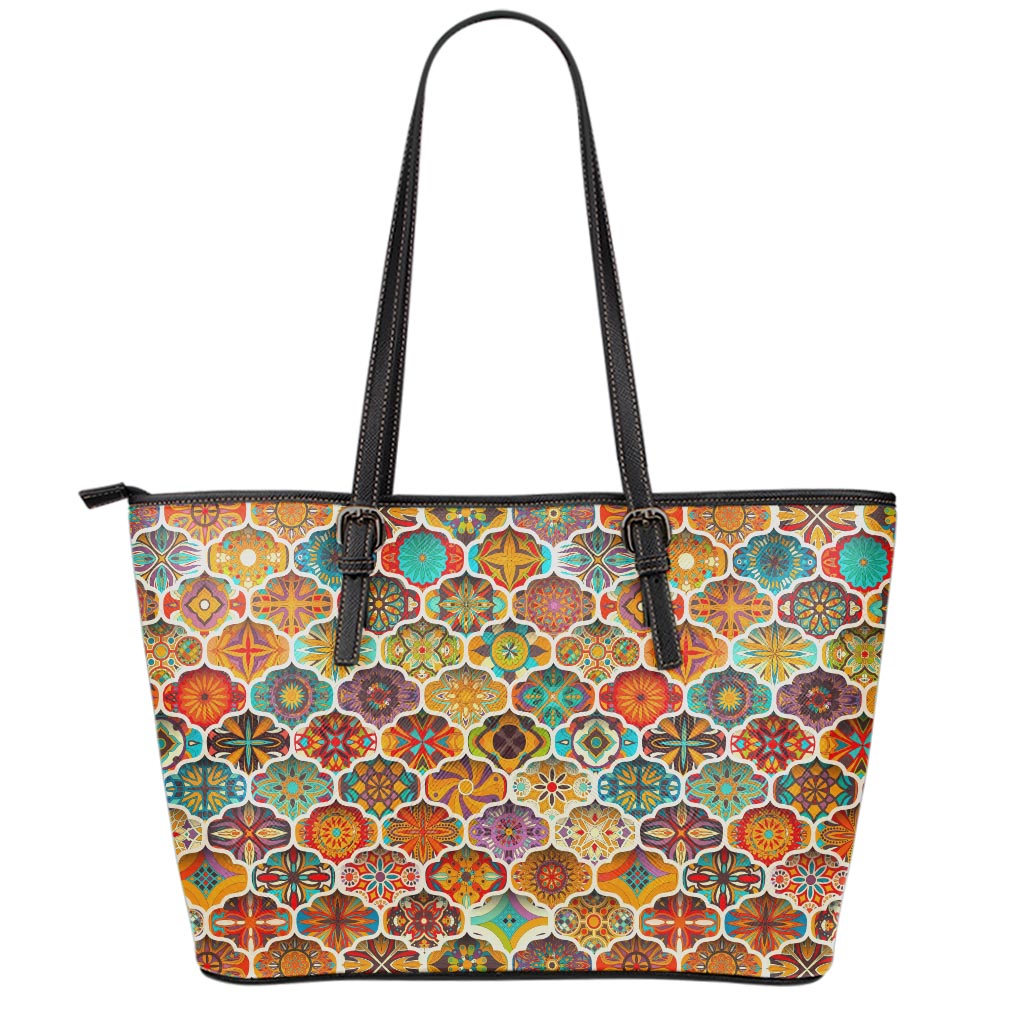 Ethnic Mandala Bohemian Pattern Print Leather Tote Bag