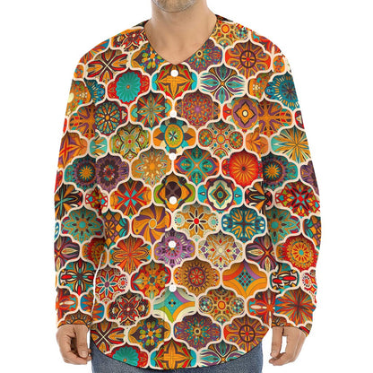 Ethnic Mandala Bohemian Pattern Print Long Sleeve Baseball Jersey
