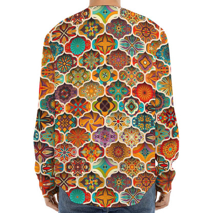 Ethnic Mandala Bohemian Pattern Print Long Sleeve Baseball Jersey