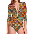 Ethnic Mandala Bohemian Pattern Print Long Sleeve Swimsuit
