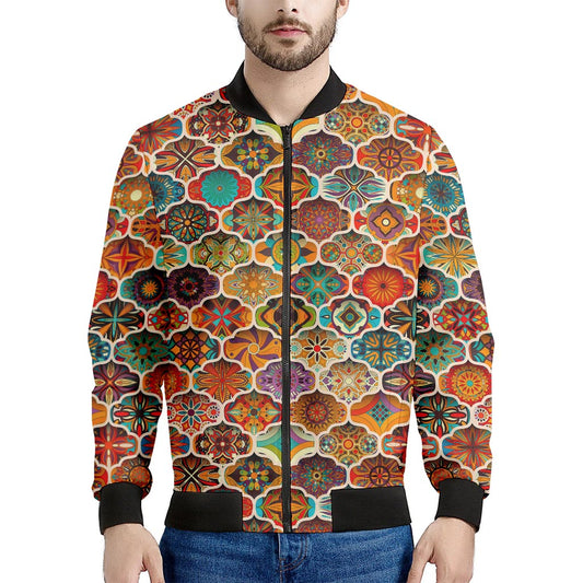Ethnic Mandala Bohemian Pattern Print Men's Bomber Jacket