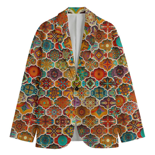 Ethnic Mandala Bohemian Pattern Print Men's Cotton Blazer