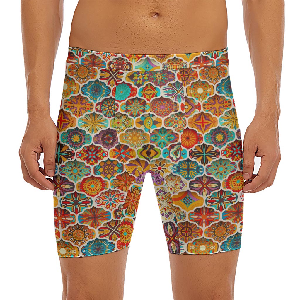 Ethnic Mandala Bohemian Pattern Print Men's Long Boxer Briefs