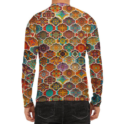 Ethnic Mandala Bohemian Pattern Print Men's Long Sleeve Rash Guard