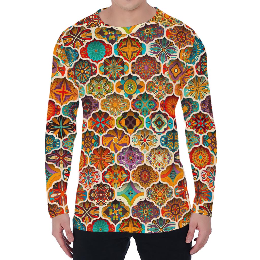 Ethnic Mandala Bohemian Pattern Print Men's Long Sleeve T-Shirt