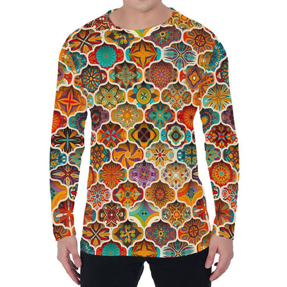 Ethnic Mandala Bohemian Pattern Print Men's Long Sleeve T-Shirt