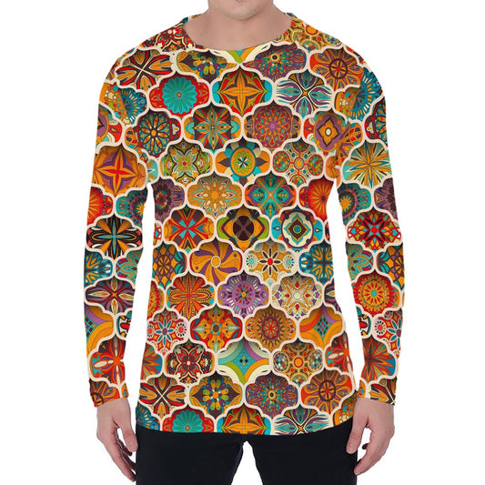 Ethnic Mandala Bohemian Pattern Print Men's Long Sleeve T-Shirt