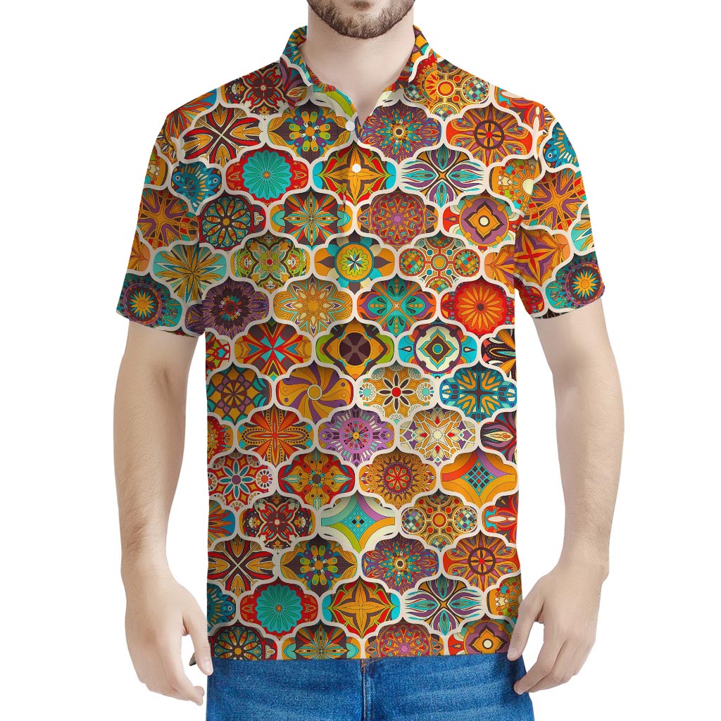 Ethnic Mandala Bohemian Pattern Print Men's Polo Shirt