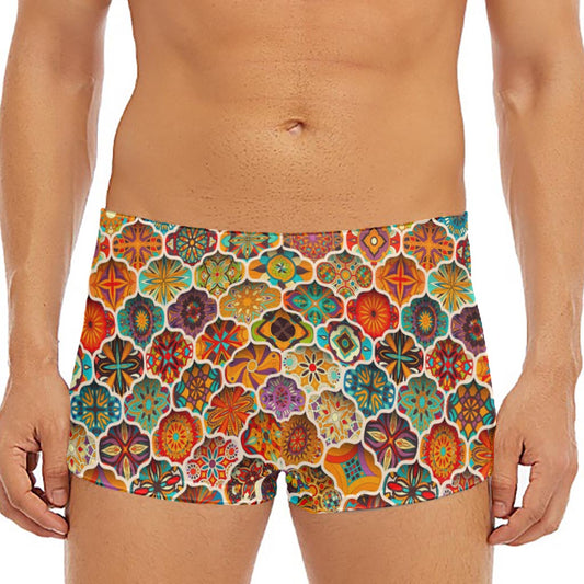 Ethnic Mandala Bohemian Pattern Print Men's Short Boxer Briefs