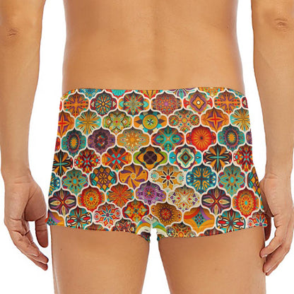 Ethnic Mandala Bohemian Pattern Print Men's Short Boxer Briefs
