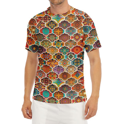 Ethnic Mandala Bohemian Pattern Print Men's Short Sleeve Rash Guard