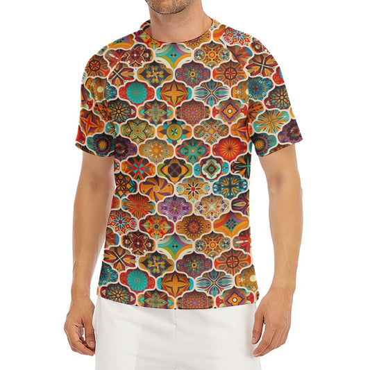 Ethnic Mandala Bohemian Pattern Print Men's Short Sleeve Rash Guard