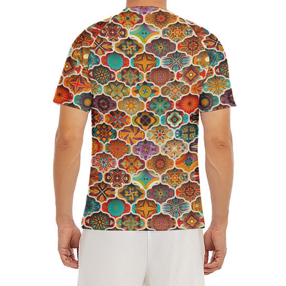 Ethnic Mandala Bohemian Pattern Print Men's Short Sleeve Rash Guard