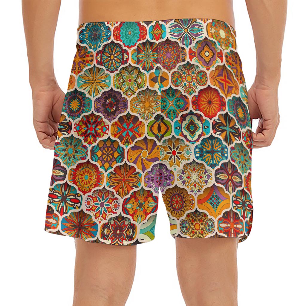 Ethnic Mandala Bohemian Pattern Print Men's Split Running Shorts