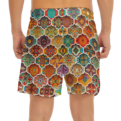 Ethnic Mandala Bohemian Pattern Print Men's Split Running Shorts