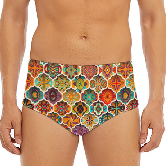 Ethnic Mandala Bohemian Pattern Print Men's Triangle Swim Briefs